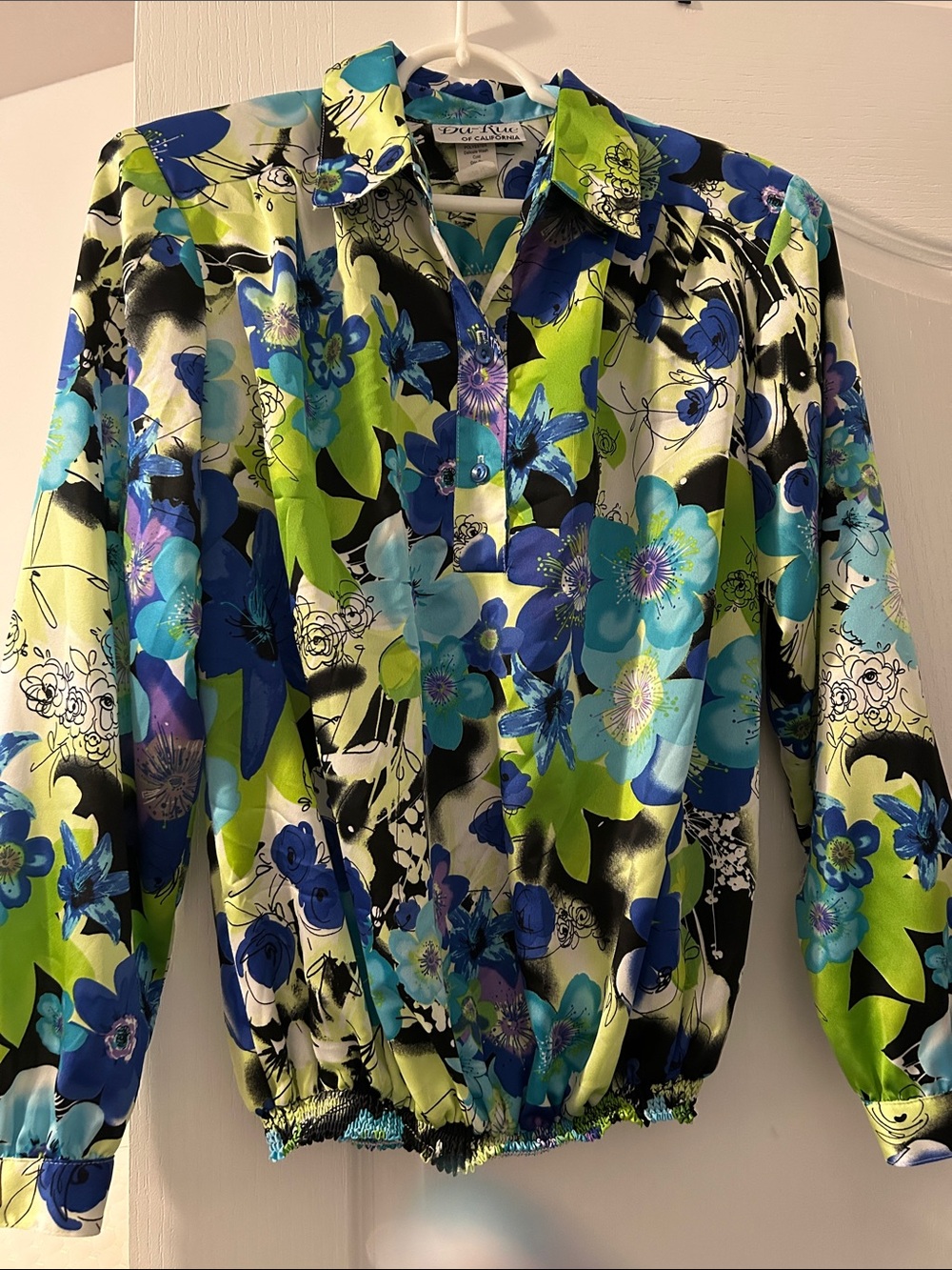 Blue & Green Floral Satin Blouse